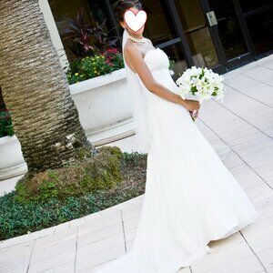 Stunning David’s Bridal Wedding Dress + Veil – A-Line • Ivory • Size 4